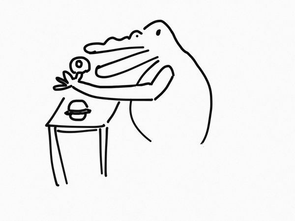 Picture of Fat Crocodile Eating Donut and Burger